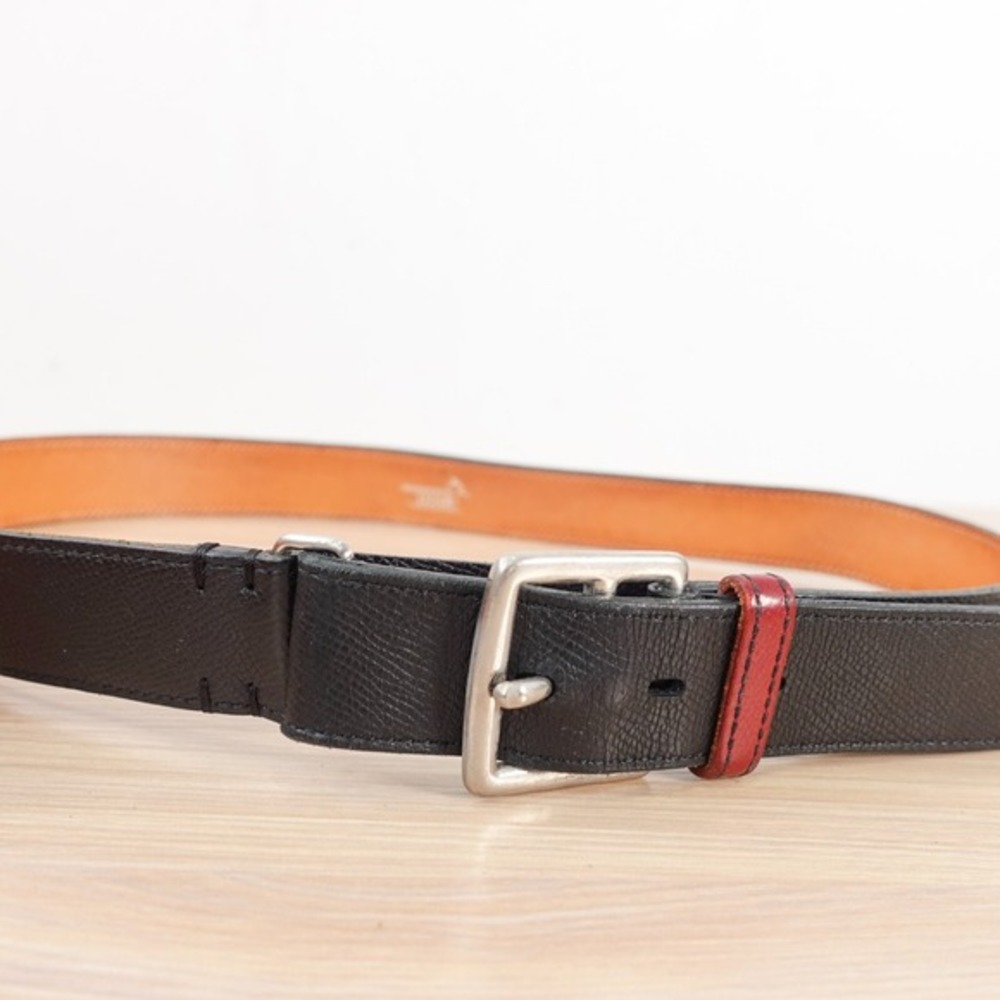 Black Leather Belt Mens 38 LARGE Silver‎ Buckle Dress Formal GERMAN Weinheimer